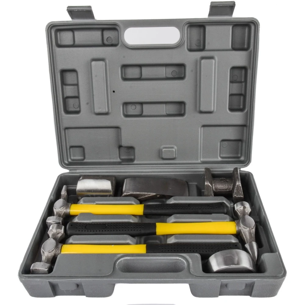 7-tlg. Karosseriehammer- und Amboss-Set mit Fiberglasgriff