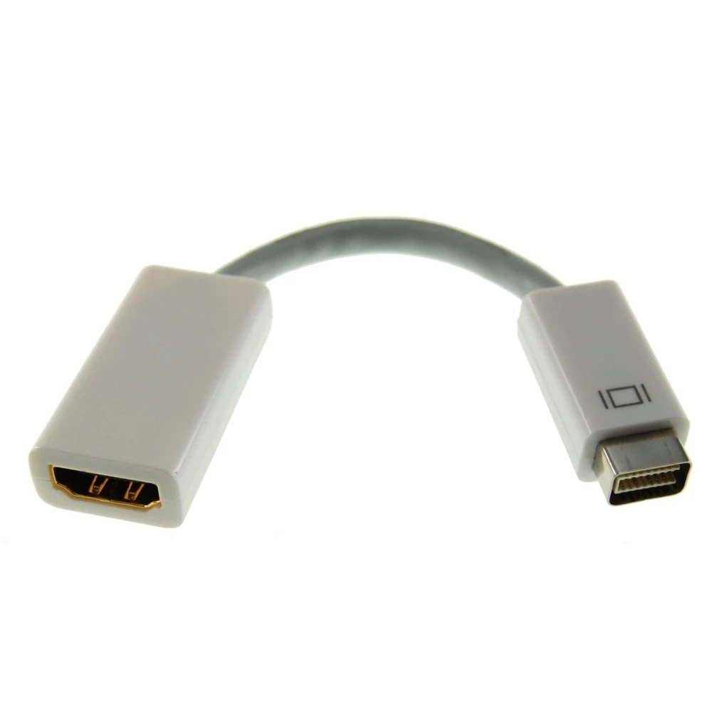Vista del adaptador Mini DVI a HDMI con conectores visibles