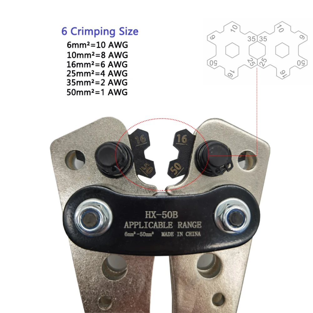 Crimpzange 6-50mm² mit rutschfesten Griffen und verstellbarer Drehung