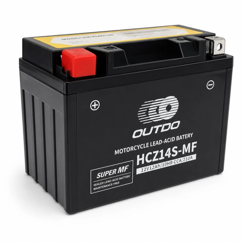 Motorradbatterie AGM 12V 12Ah OUTDO HCZ14S-MF - Kompatibel Yuasa YTZ14S(-BS) / GTZ14S / ETZ14S