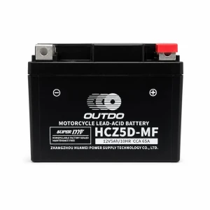 OUTDO Motorradbatterie AGM 12V 5Ah OUTDO HCZ5D-MF - Kompatibel Yuasa YTZ7S-BS / GTZ7S / ETZ5L-BS