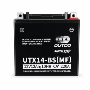 OUTDO Motorradbatterie AGM 12V 12Ah OUTDO UTX14-BS(MF) - Kompatibel Yuasa YTX14-BS / GTX14-BS / ETX14-BS