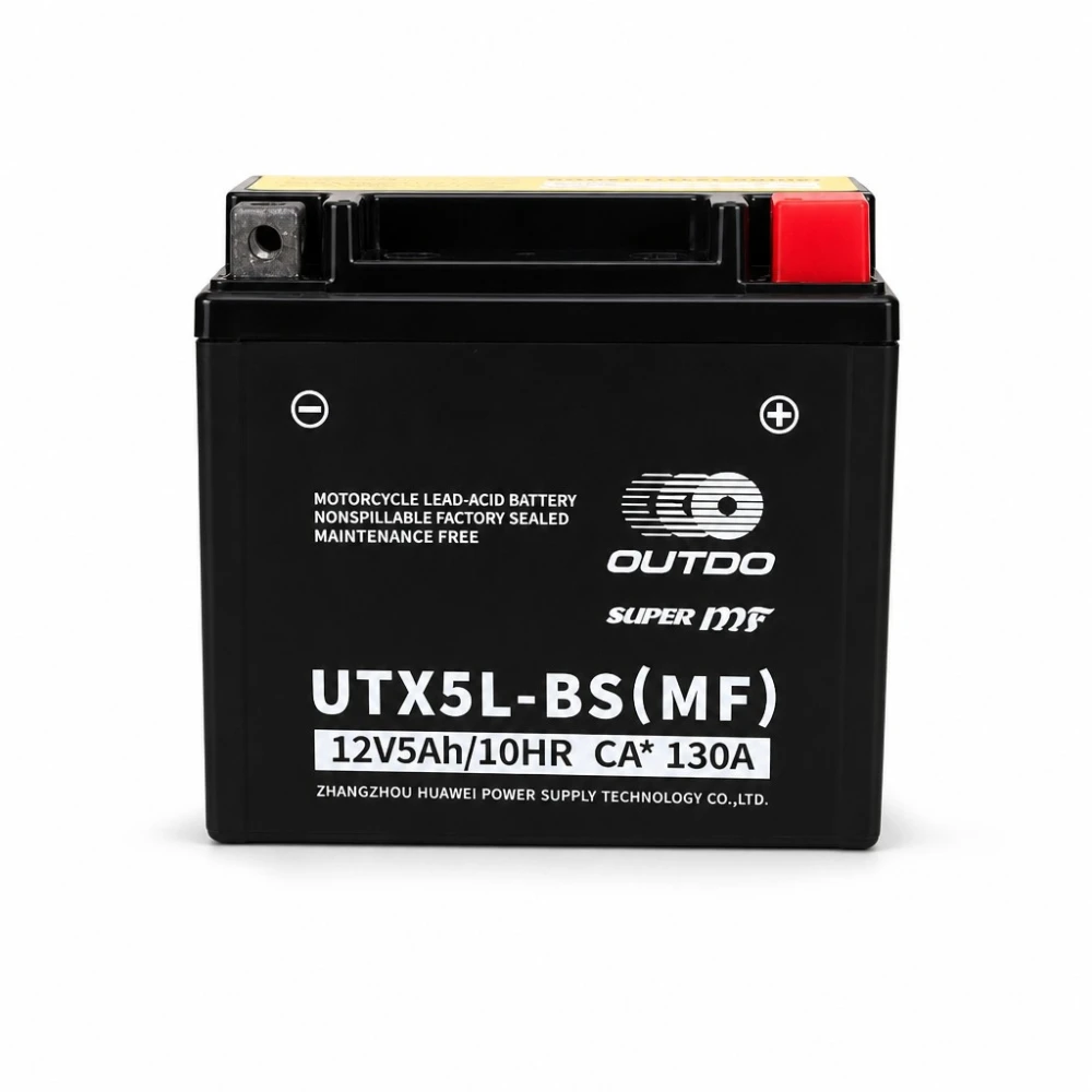 Motorradbatterie AGM 12V 5Ah OUTDO UTX5L-BS(MF) - Kompatibel Yuasa YTX5L-BS / GTX5L-BS / ETX5L-BS