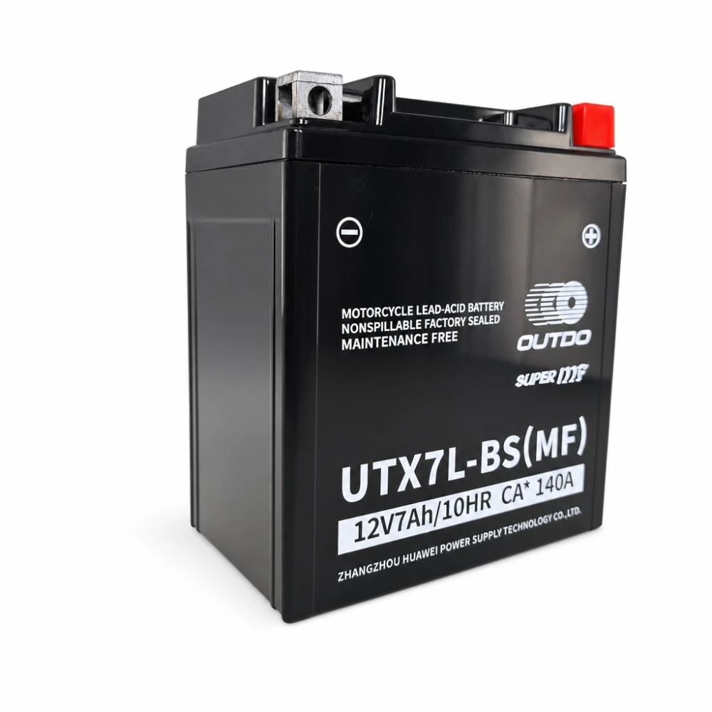Motorradbatterie AGM 12V 7Ah OUTDO UTX7L-BS(MF) - Kompatibel Yuasa YTX7L-BS / GTX7L-BS / ETX7L-BS