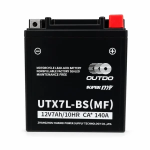 OUTDO Motorradbatterie AGM 12V 7Ah OUTDO UTX7L-BS(MF) - Kompatibel Yuasa YTX7L-BS / GTX7L-BS / ETX7L-BS