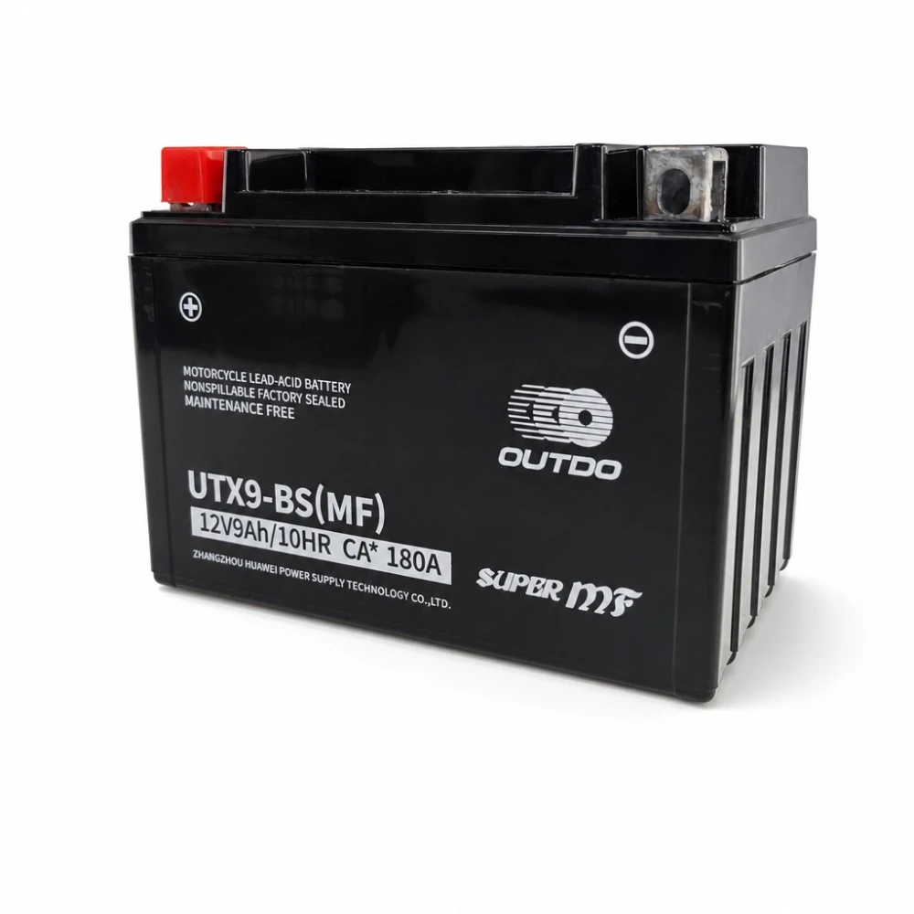 Motorradbatterie AGM 12V 9Ah OUTDO UTX9-BS(MF) - Kompatibel Yuasa YTX9-BS / GTX9-BS / ETX9-BS