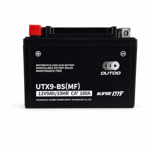 OUTDO Motorradbatterie AGM 12V 9Ah OUTDO UTX9-BS(MF) - Kompatibel Yuasa YTX9-BS / GTX9-BS / ETX9-BS