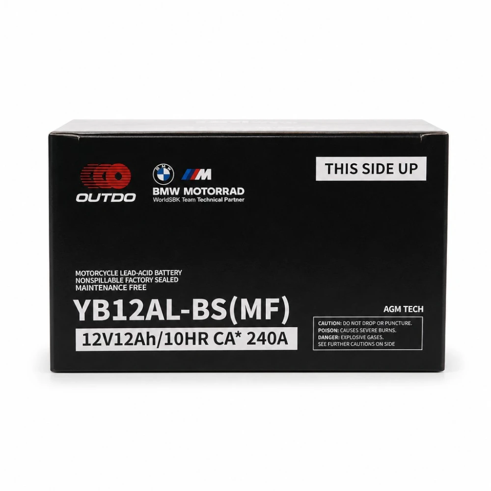 Motorradbatterie AGM 12V 12Ah OUTDO YB12AL-BS(MF) - Kompatibel Yuasa YB12AL-A2 / GS YB12AL-A2 / 12N12-4A-1 (flooded ähnlich)