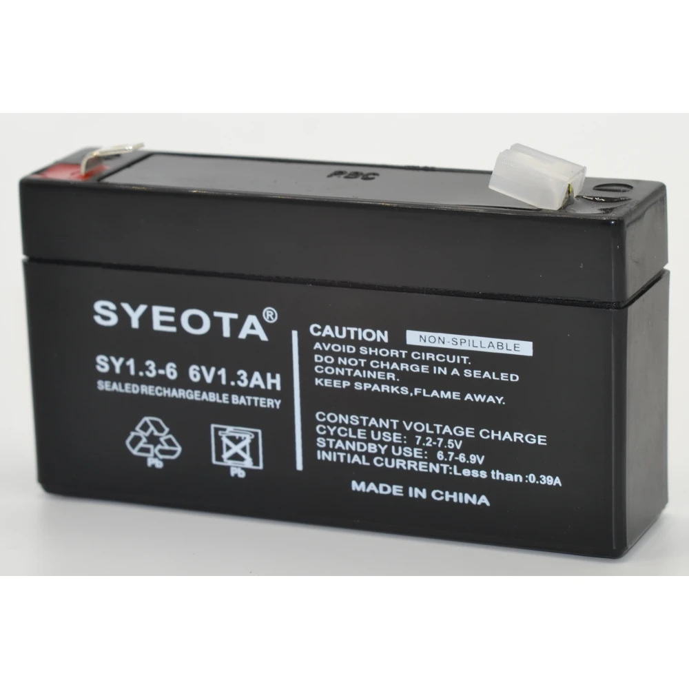 Bateria plomo recargable 6V 1.3Ah SY6V1.3 con conectores Faston 4,8mm