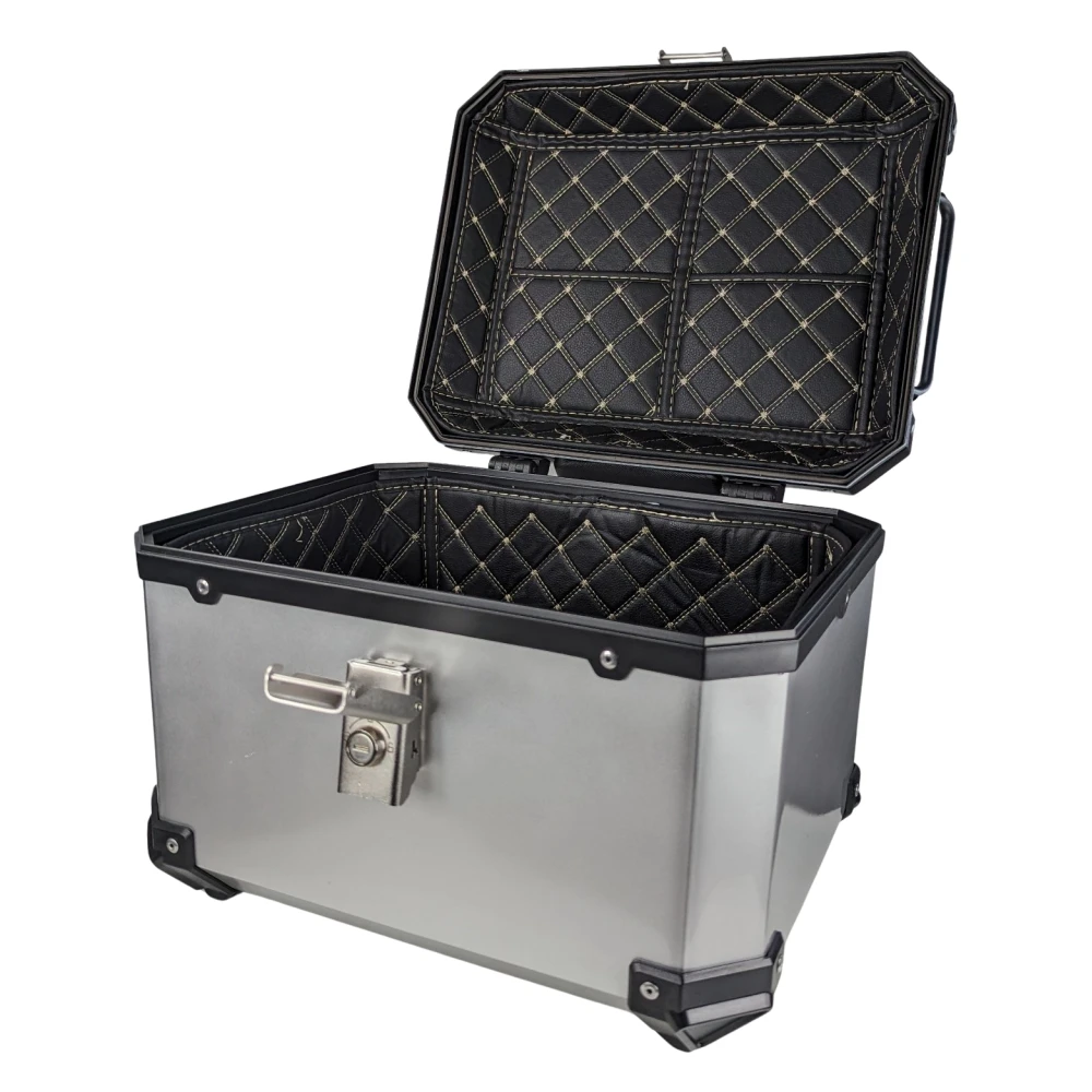 Universales Motorrad-Topcase 45L silber - quadratischer Helmkoffer für 1 Helm