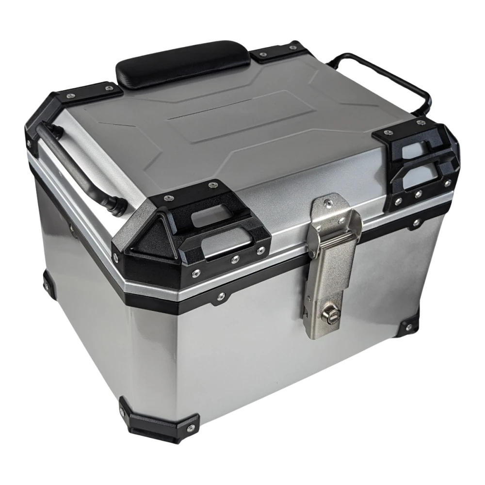 Universales Motorrad-Topcase 45L silber - quadratischer Helmkoffer für 1 Helm
