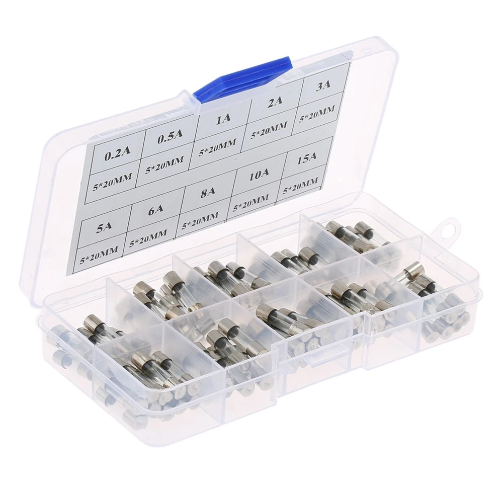 Sicherungsbox 5x20 - 100 Sicherungen in 10 verschiedenen Werten von 0,2A bis 15A