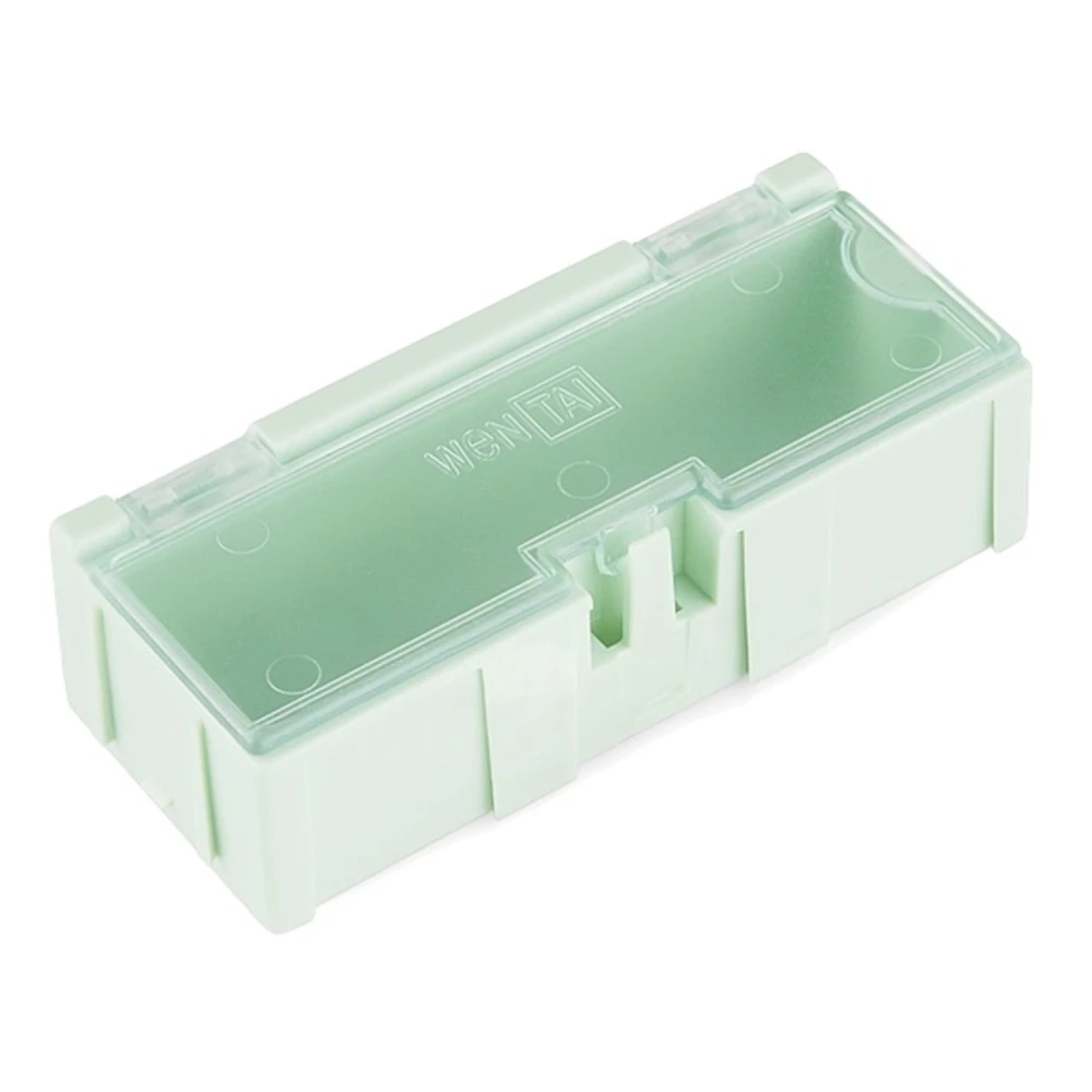 Organizador de piezas electrónicas pequeñas con compartimentos y tapa transparente