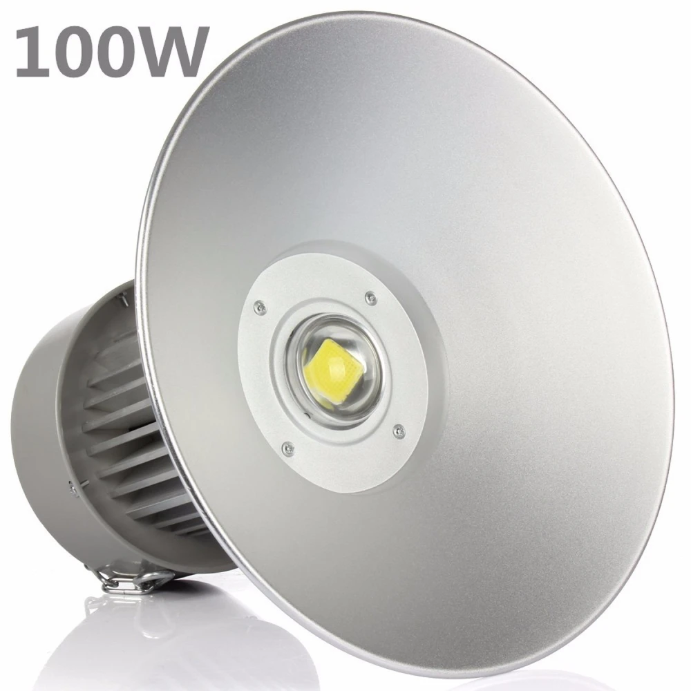 Vista lateral de Campana Industrial LED 100W con carcasa de aluminio y diseño robusto