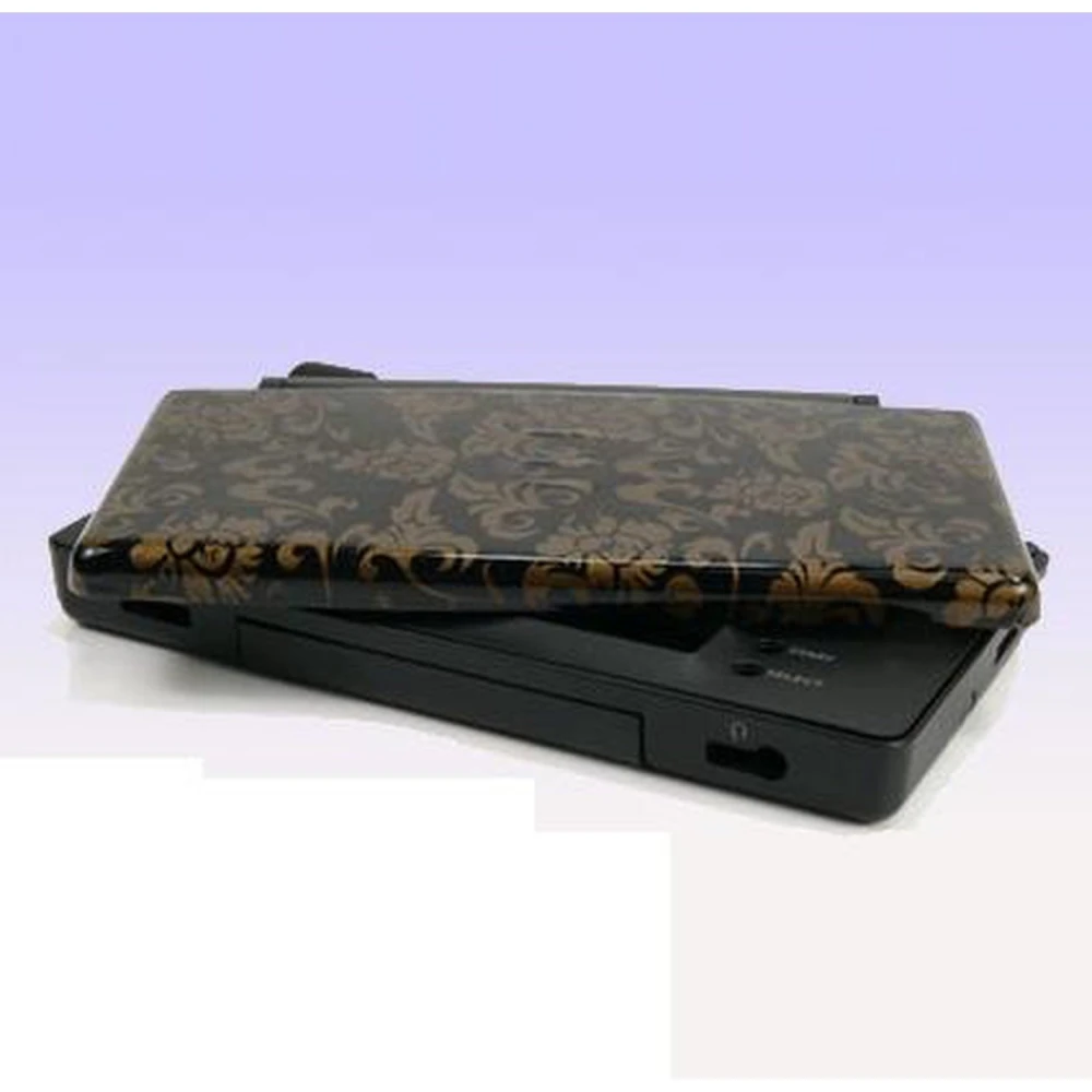 Nintendo DS Lite Ersatzgehäuse goldene Blumen mit schwarzem Hintergrund