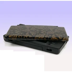 Nintendo DS Lite Ersatzgehäuse goldene Blumen mit schwarzem Hintergrund