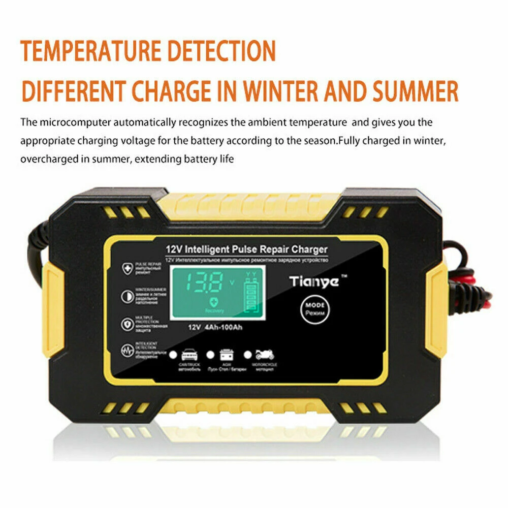 Intelligentes 12V 6A Batterieladegerät für Motorrad und Auto mit LCD-Display