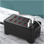 Estación de carga USB para uso doméstico y de oficina con múltiples dispositivos conectados