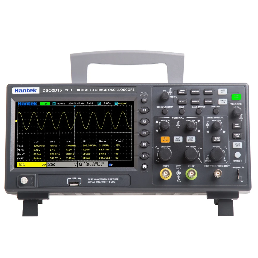 Hantek DSO2D15 Digitaloszilloskop 2 Kanäle 150 MHz mit Funktionsgenerator