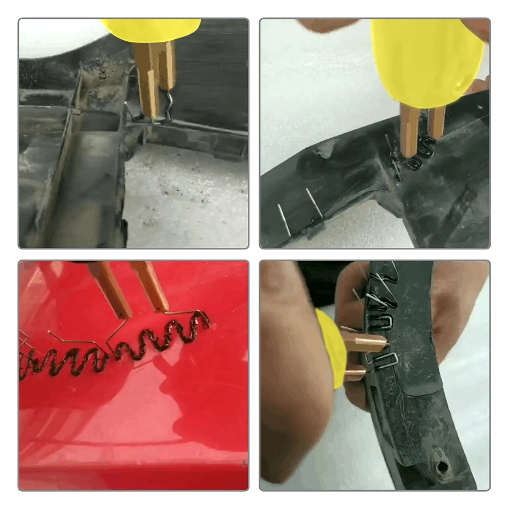 Herramienta de soldadura para plásticos con cortador y electrodo triangular