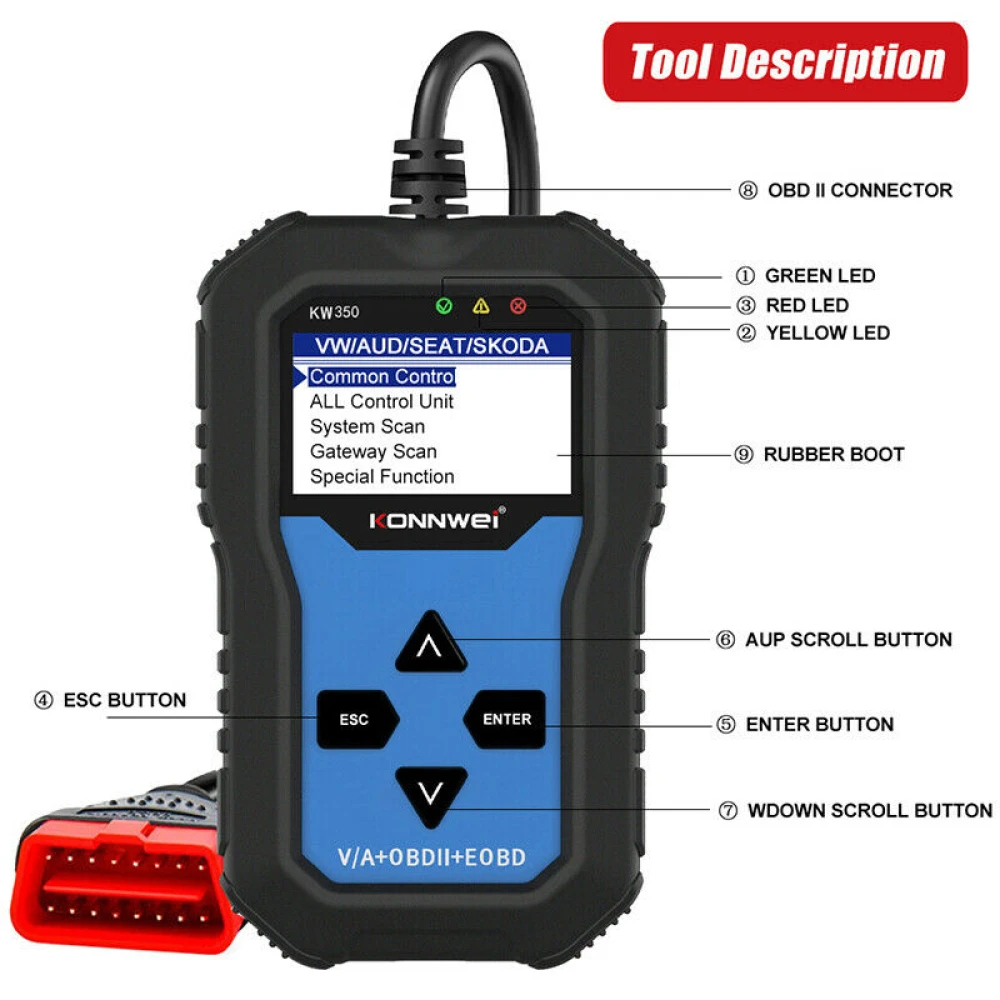 Konnwei KW350 Diagnosegerät für das komplette System für VW Audi Seat Skoda