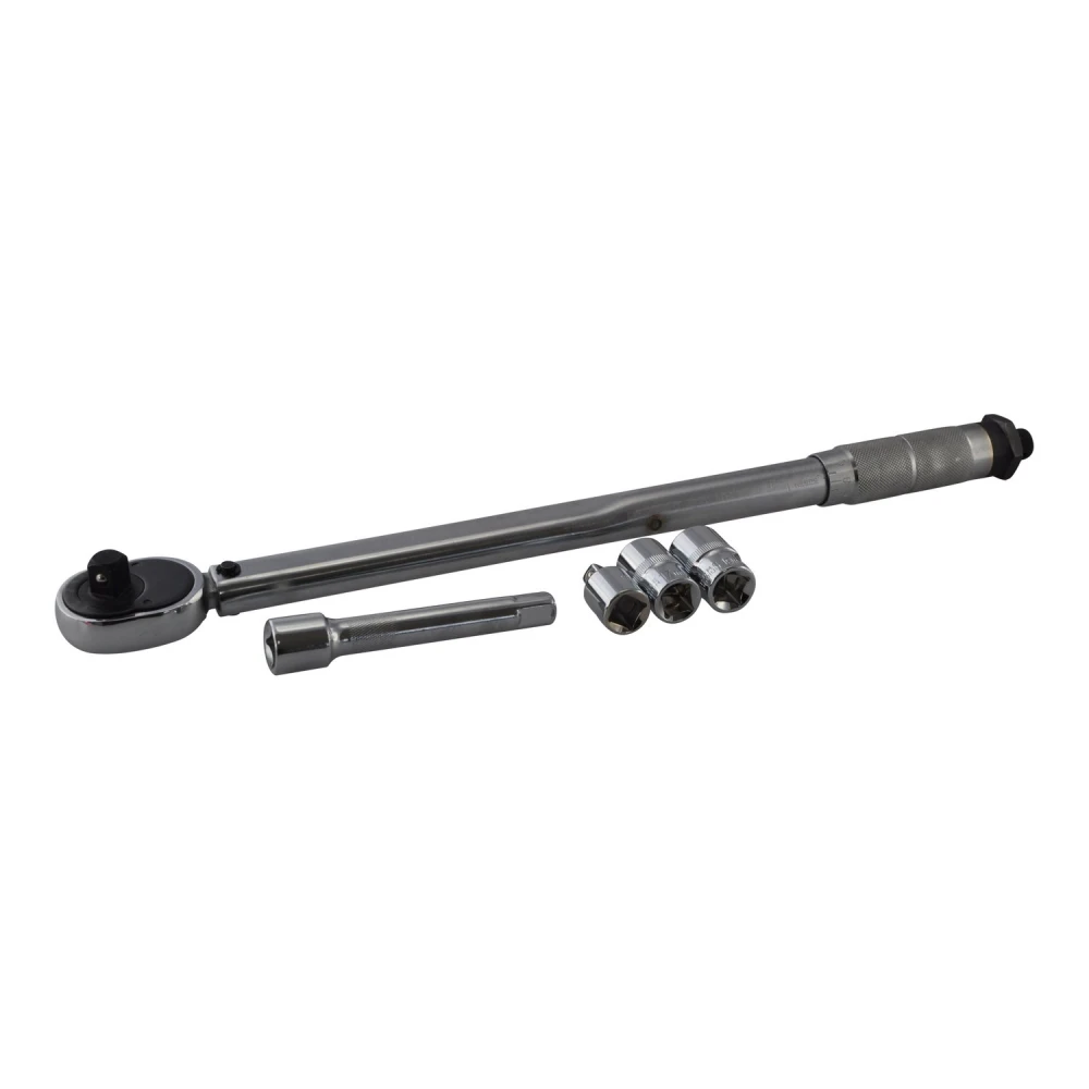 Llave dinamométrica 1/2 28-210 Nm con alargadera y 3 vasos TSX TOOL en uso en taller
