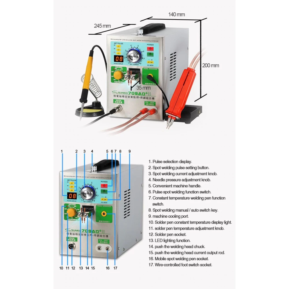 Sunkko 709AD+ 220V Punktschweißgerät mit Lötkolben für 18650 Lithium-Akku