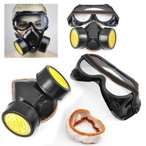 Atemschutzmaske mit Doppelfilter und Schutzbrille für Gas- und Lackschutz