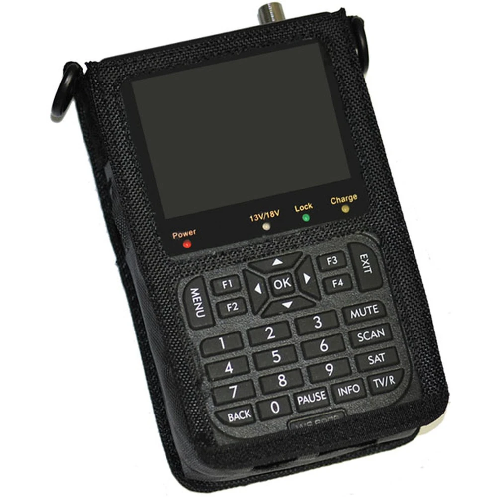 Vista frontal del medidor de señal Satlink WS-6906 mostrando pantalla activa