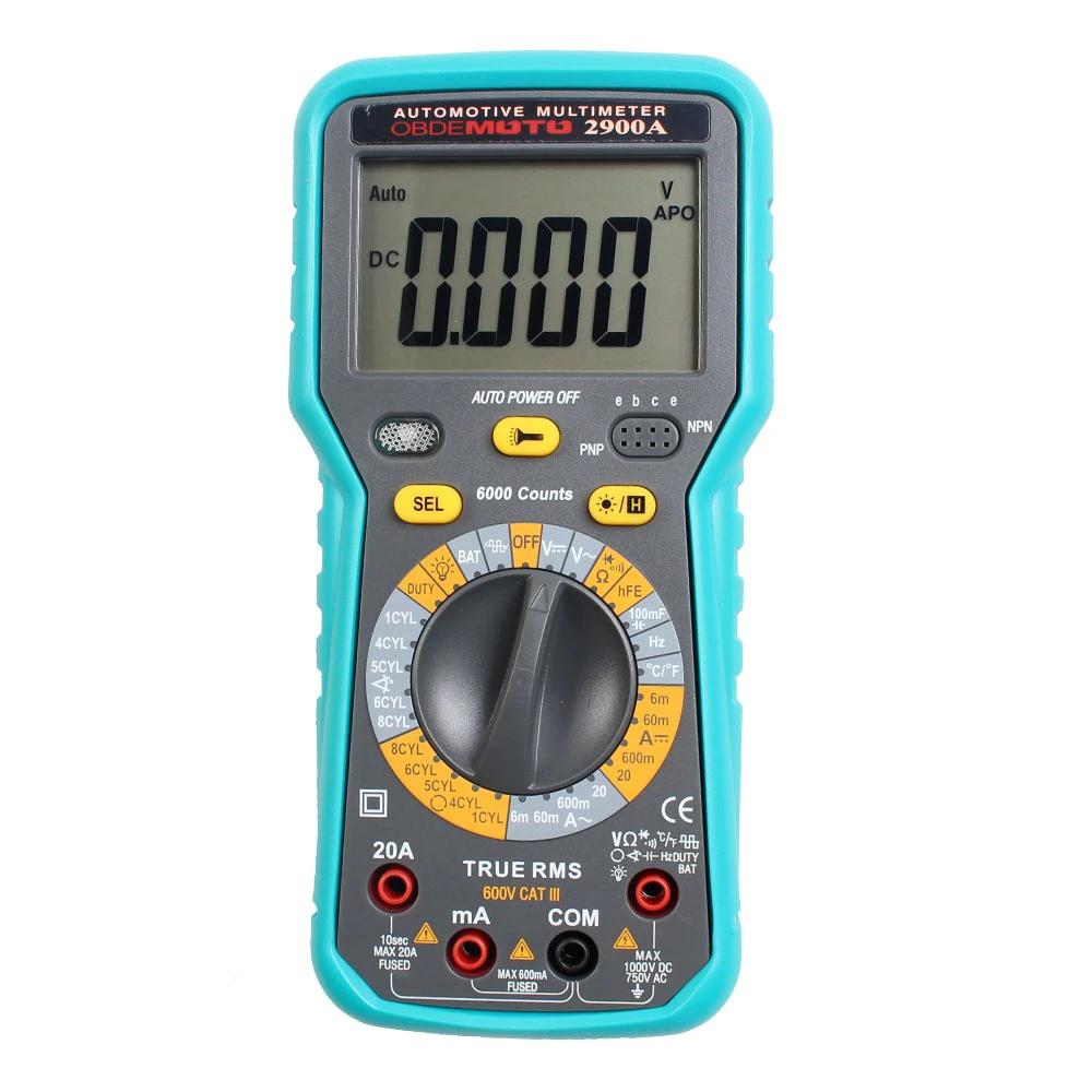 Intelligentes Kfz-Digitalmultimeter OBDEMOTO 2900A mit Temperatur- und Drehzahlmesser