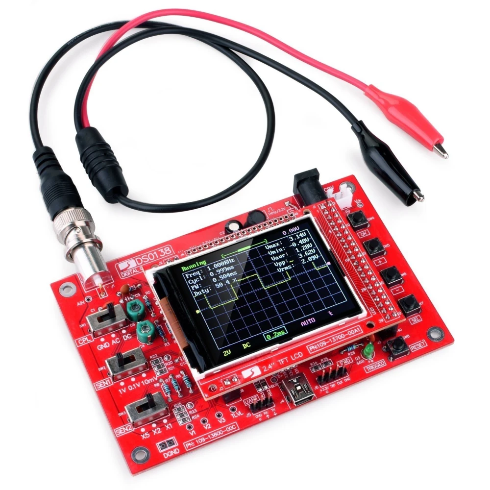 Digitales Oszilloskop DSO138 montiert mit 2.4-Zoll-TFT-Display und Sonde