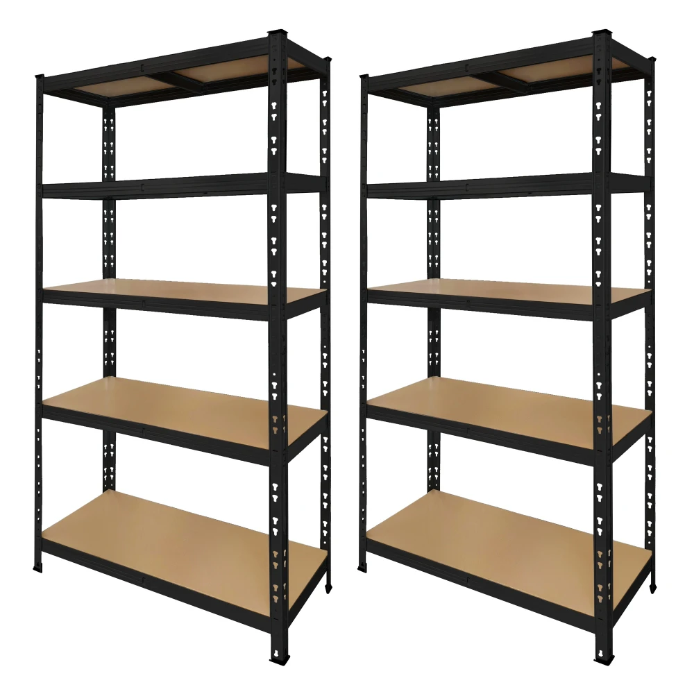 2er-Set schwarze Metallregale 180x90x40 cm mit 5 Böden und einfacher Montage