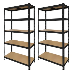2er-Set schwarze Metallregale 180x90x40 cm mit 5 Böden und einfacher Montage