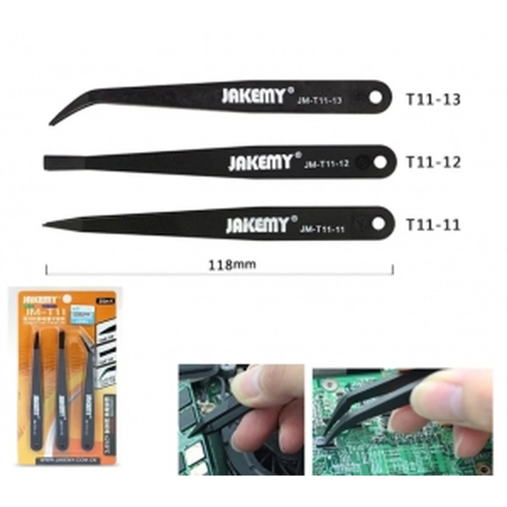JM-T11 antistatische Kunststoffpinzetten - Set mit gebogenen und geraden Pinzetten für Elektronik