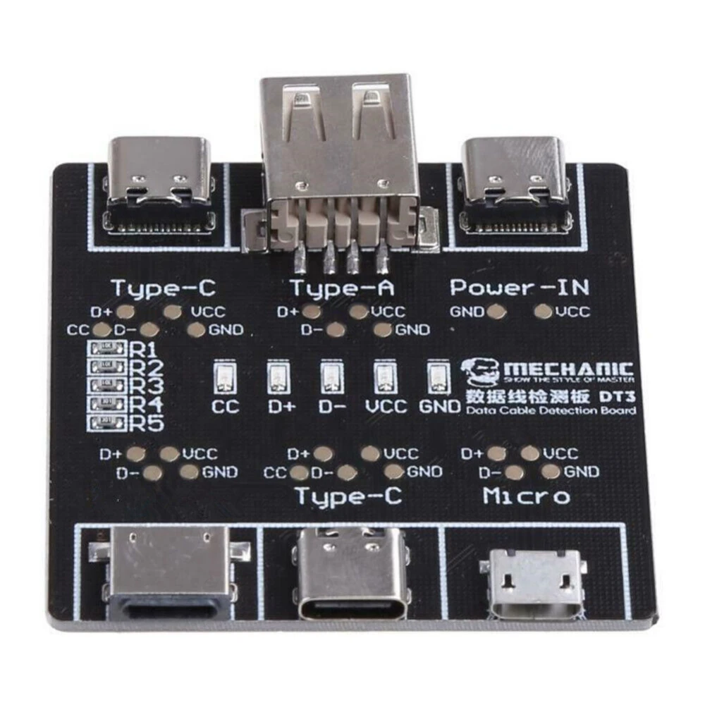 Probador compacto de cables USB Mechanic DT3 en uso