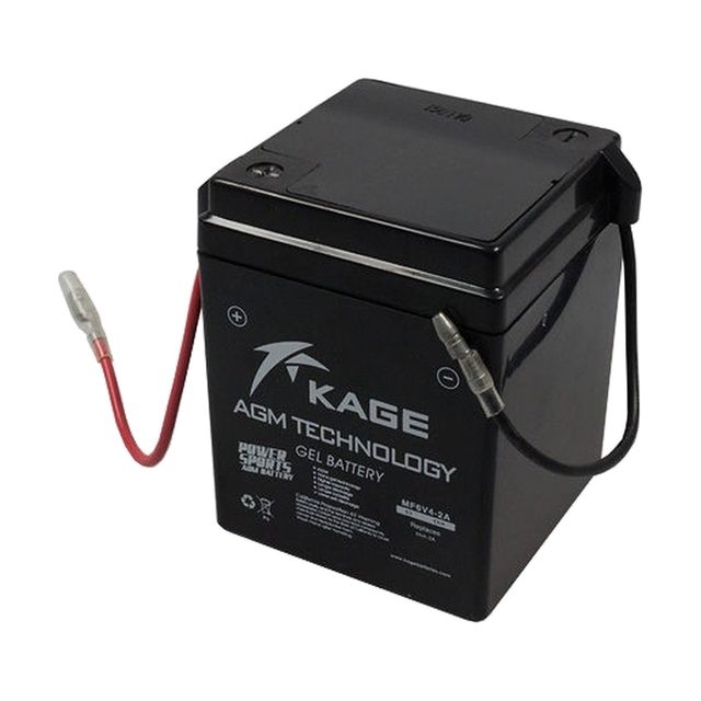 Gel-Motorradbatterie 6N4-2A-4 von vorn mit beiden Batteriepolen