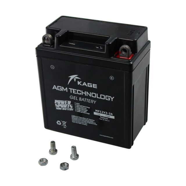 Gel-Motorradbatterie YB3L-B von vorn mit beiden Batteriepolen