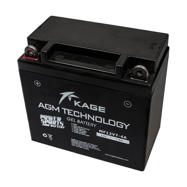 AGM-Motorradbatterie YB7-A von vorn mit beiden Batteriepolen