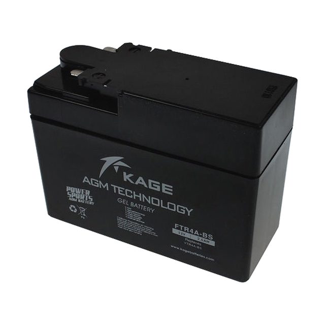 Gel-Motorradbatterie YTR4A-BS von vorn mit beiden Batteriepolen
