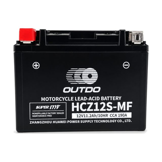 OUTDO HCZ12S-MF, Motorradbatterie YTZ12S von vorn mit beiden Batteriepolen