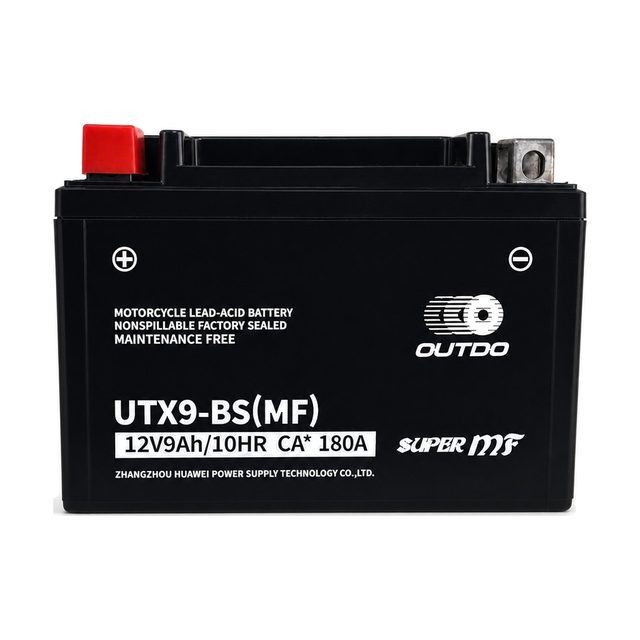 OUTDO UTX9-BS, Motorradbatterie YTX9-BS von vorn mit beiden Batteriepolen