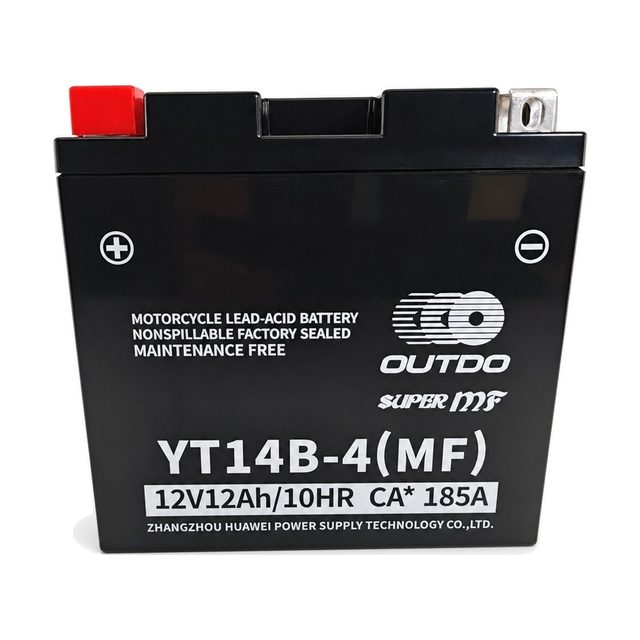 OUTDO YT14B-4, Motorradbatterie YT14B-BS von vorn mit beiden Batteriepolen